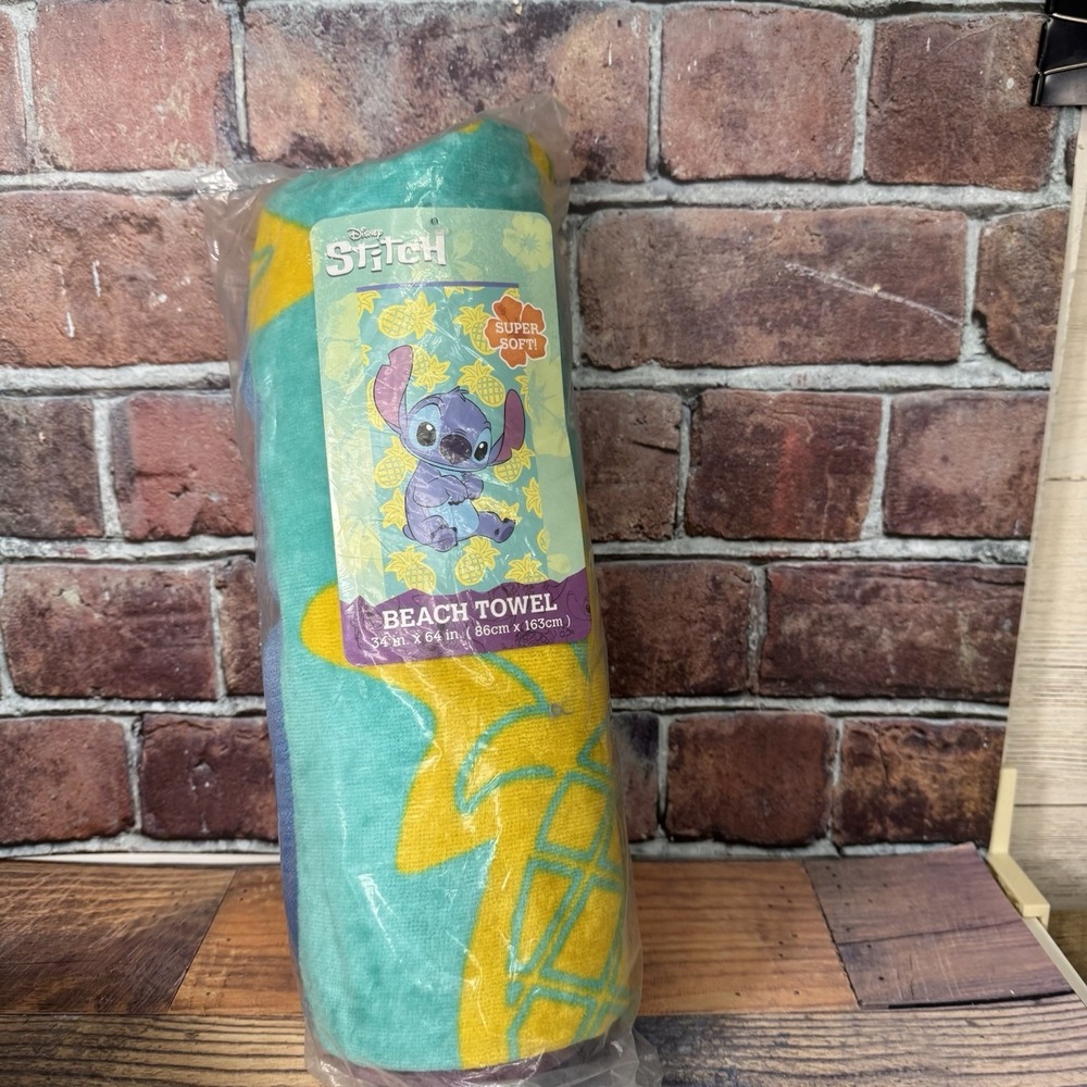 Disney Stitch Beach Towel Pineapple 34" x‎ 64" for Kids Teens Adults Teal Yellow